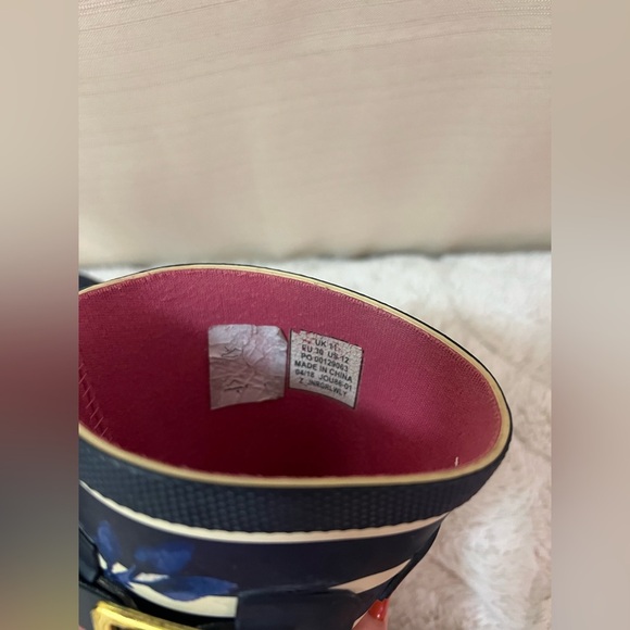 Joules Girls Floral Stripe Rain Boots – Navy & Pink Size 12 - Picture 5 of 6